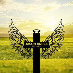 Custom Cross With Wing Metal, Cross Sign Memorial Stake, Cross Stake, Metal Stake, Sympathy Gift, Garden Sign, Grave Marker Remembrance Sign