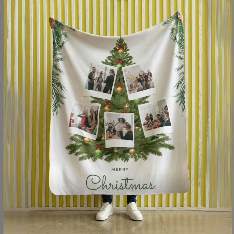 Christmas Family Photo Tree Blanket, Family Christmas Matching Gift, Christmas Tree Blanket, Merry Christmas, Bedding Decor, Home Decor Gift