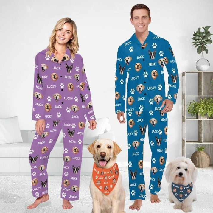 Custom Pet Face Pajamas, Personalized Pajamas with Photo, Custom Long Sleeve Pjm Sets, Funny Dog face Pajamas,Face on Pajamas,Christmas Gift