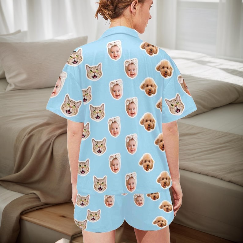Custom Women Pajamas with Face, Custom Women Short Sleeve Pajama Set,Personalized Pajama with Face,Custom Photo Pajamas,Birthday/Party Gifts