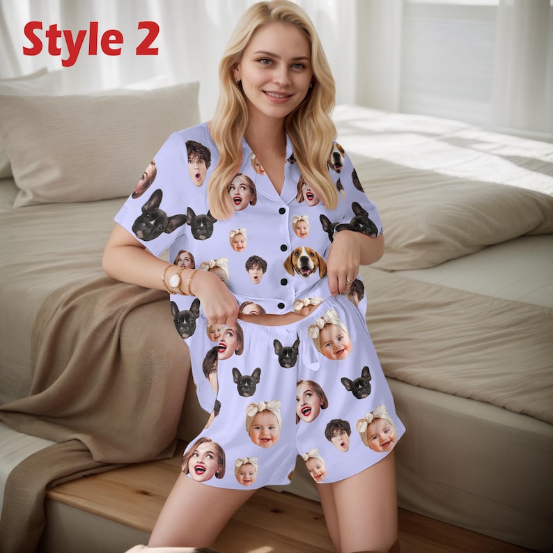 Custom Women Pajamas with Face, Custom Women Short Sleeve Pajama Set,Personalized Pajama with Face,Custom Photo Pajamas,Birthday/Party Gifts