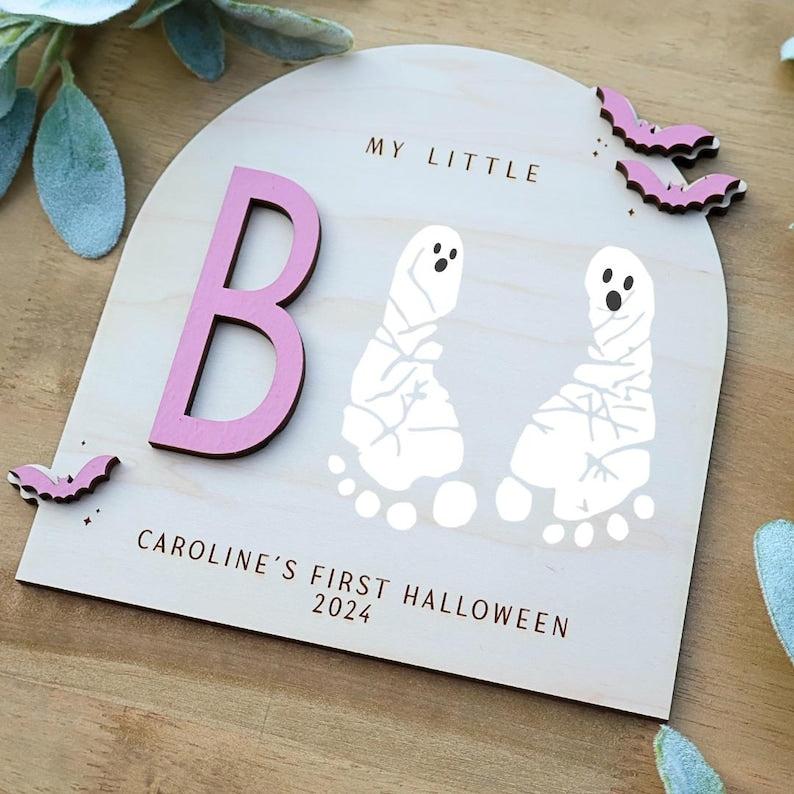 DIY Footprint Art, Baby's First Halloween, My Little Boo Sign, Wooden Kids Craft, Custom Children's Keepsake, Personalized Halloween Decor