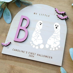 DIY Footprint Art, Baby's First Halloween, My Little Boo Sign, Wooden Kids Craft, Custom Children's Keepsake, Personalized Halloween Decor