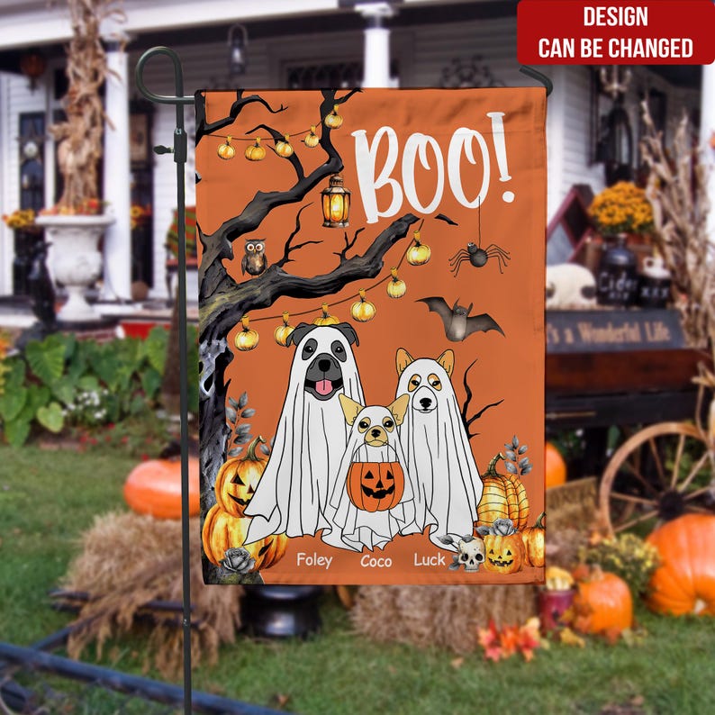 Ghost Dog Boo Halloween - Personalized Garden Flag, Gift For Dog Lovers, Home Decor For Halloween, Personalized Pet Yard Flag