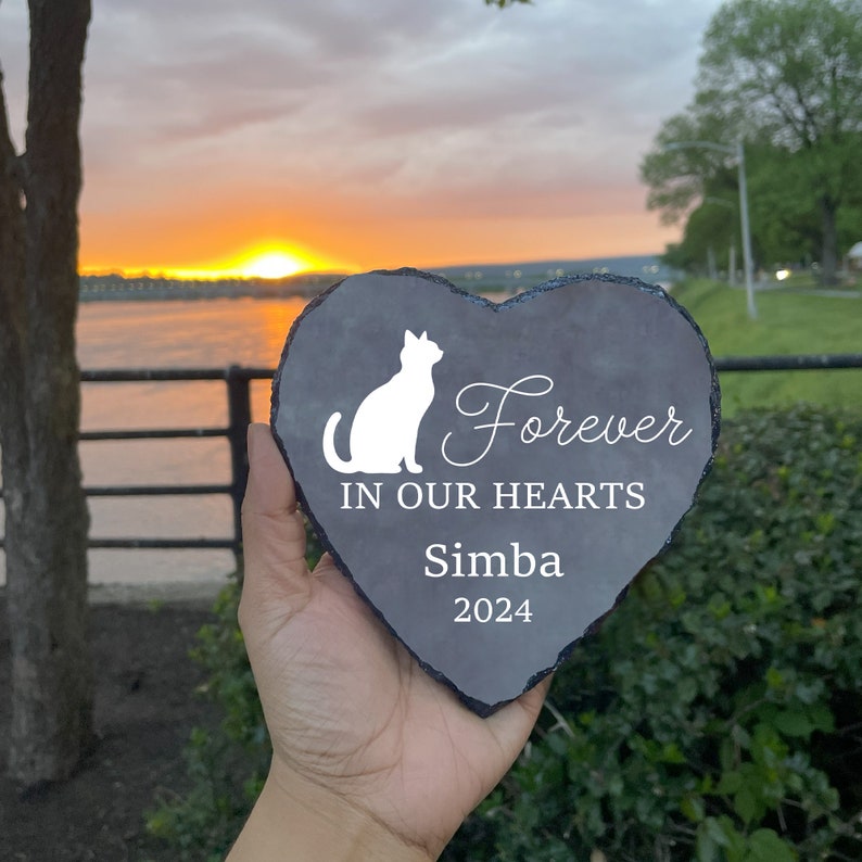 Cat Passing Away Gift, Heart Rock Memorial Personalized Slate Stone