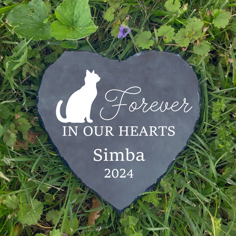 Cat Passing Away Gift, Heart Rock Memorial Personalized Slate Stone
