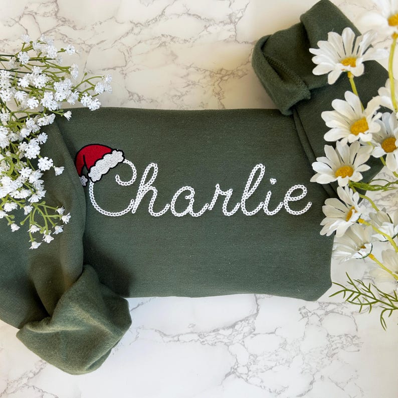 Embroidered Personalized Christmas Sweatshirt, Embroidered Christmas Custom Name Crewneck Sweater, Custom Xmas Gift, Custom Family Sweaters