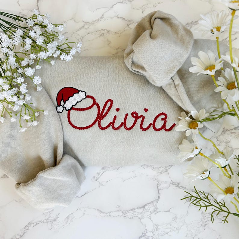 Embroidered Personalized Christmas Sweatshirt, Embroidered Christmas Custom Name Crewneck Sweater, Custom Xmas Gift, Custom Family Sweaters