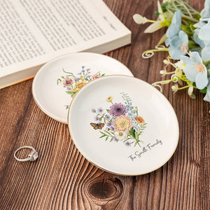 Personalised Birth Flower Trinket Dish,Family Bouquet Jewelry Dish,Watercolor Flower Ring Dish,Wedding Gift for Her,Birthday Gift For Mom