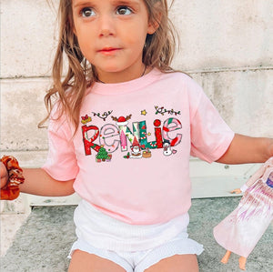 Personalized Christmas Kids Shirt, Christmas Name Shirt, Custom Alphabet Kids Christmas Shirt, Girls Name Christmas Shirt, Christmas Toddler