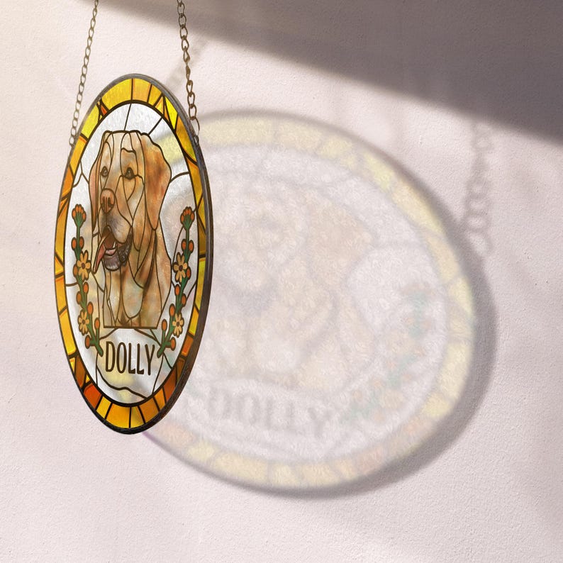 Floral Wreath Custom Pet Portrait Stained Glass Suncatcher, Stained Glass Dog Memorial, Custom Dog Portrait from Photo, Sympathy Gifts, Stained glass dog