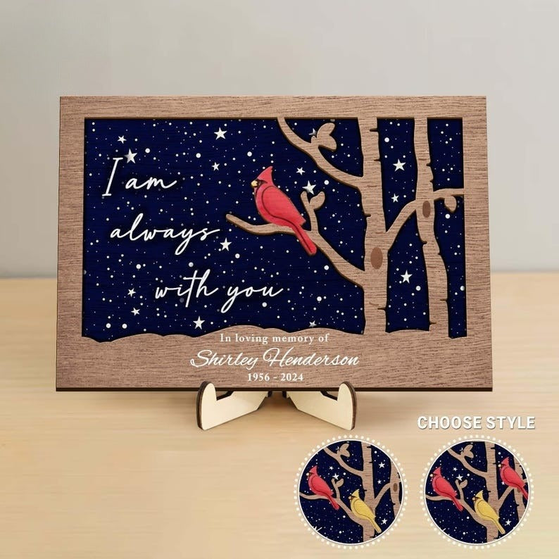 Always With You Cardinal Wood Sign, Personalized Sympathy Gift For Loss Of Loved One, Cardinal Memorial Keepsake Gift Bereavement Gift 2