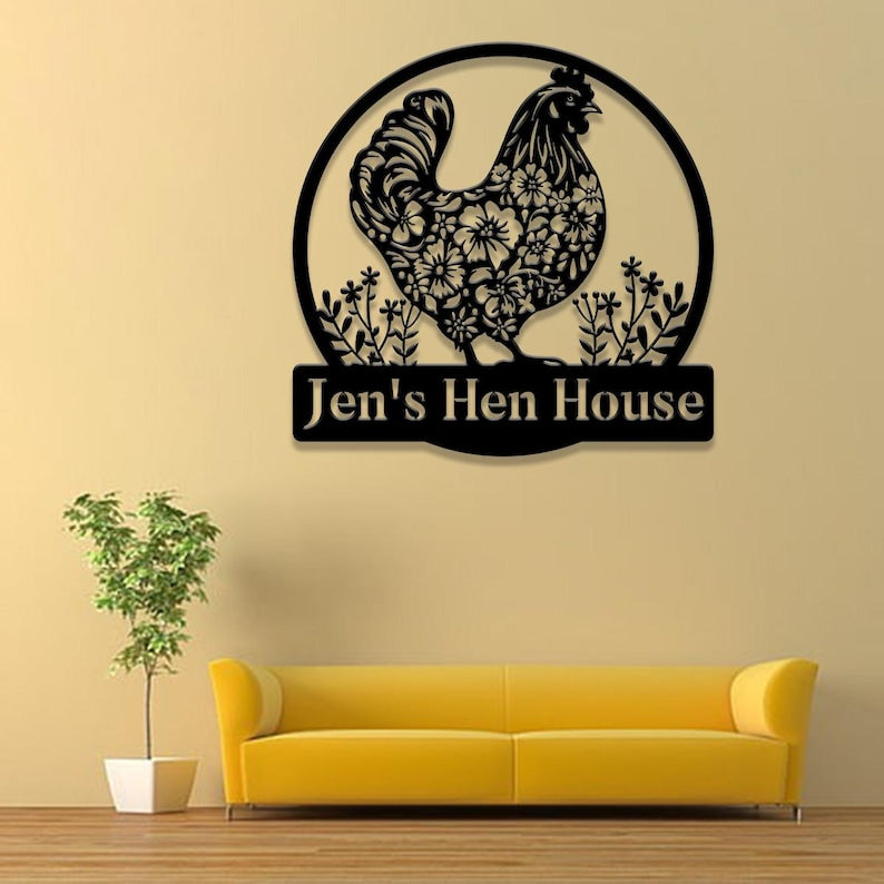 Personalized Floral Chicken Coop Sign, Hen House Sign, Farm Metal Decor, Metal Chicken Coop Sign, Custom Farm Sign