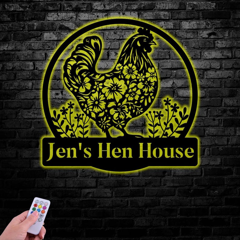 Personalized Floral Chicken Coop Sign with LED Light, Hen House Sign, Farm Metal Decor, Metal Chicken Coop Sign, Custom Farm Sign