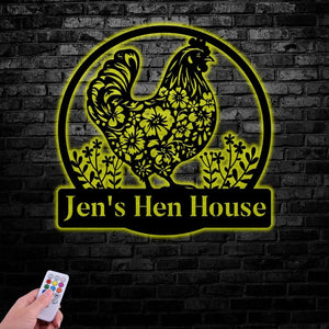 Personalized Floral Chicken Coop Sign with LED Light, Hen House Sign, Farm Metal Decor, Metal Chicken Coop Sign, Custom Farm Sign