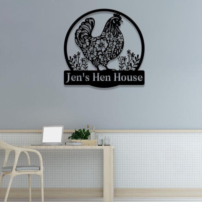 Personalized Floral Chicken Coop Sign with LED Light, Hen House Sign, Farm Metal Decor, Metal Chicken Coop Sign, Custom Farm Sign