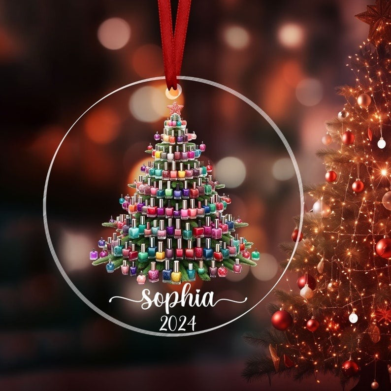 Personalized Nail Artist Acrylic Ornament, Nail Tech gift Christmas Ornament, Nail Salon Decor, Christmas Gift for Nail Artist, Nail Polish