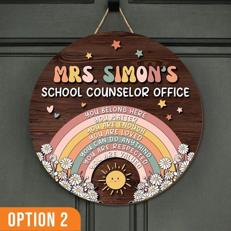 Personalized Teacher Welcome Back To School Gift, Custom 3D Teacher Door Hanger, Guidance Counselor 3D Wooden Name Sign, Rainbow Classroom.