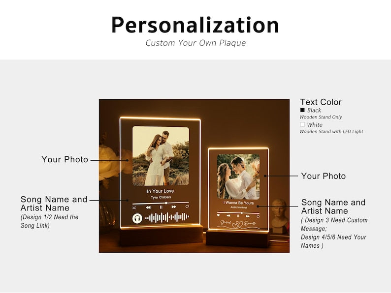 Personalized LED Song Plaque With Stand | Custom Music Night Light | Personalized Music Prints Photo Frame | Gift for Him Boyfriend Bestie