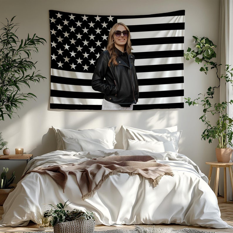 Custom American Flag with Your Photo, Personalized Image Tapestry Wall Decoration for Dormitories Living Rooms Bedrooms, Funny Birthday Gift