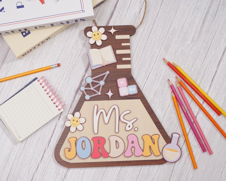 Custom 3D Science Teacher Name Sign, Personalised Science Teacher Sign, Classroom Decor, Teacher Door Hanger, Teacher Back to School Sign