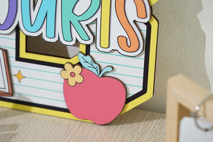 Personalized Teacher Door Sign, Personalised Name with Pencil Teacher Sign, Classroom 3D Wood Art, Teacher Door Hanger, Back to School Sign