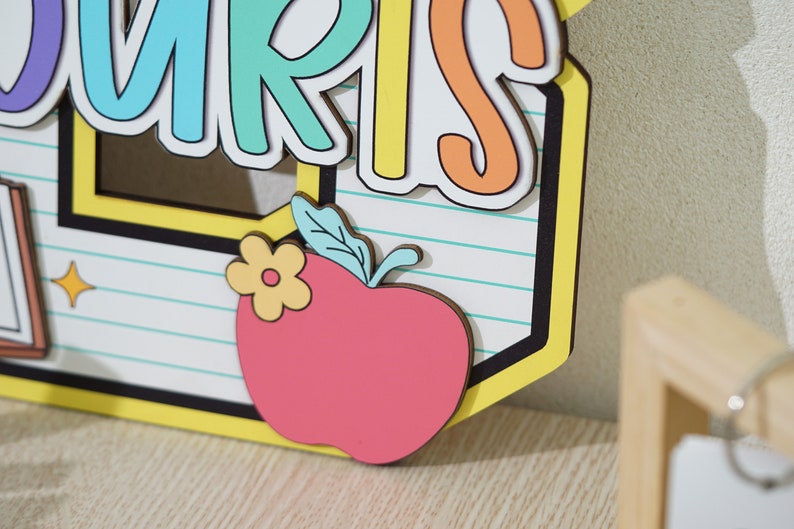 Personalized Teacher Door Sign, Personalised Name with Pencil Teacher Sign, Classroom 3D Wood Art, Teacher Door Hanger, Back to School Sign