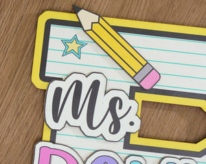 Personalized Teacher Door Sign, Personalised Name with Pencil Teacher Sign, Classroom 3D Wood Art, Teacher Door Hanger, Back to School Sign