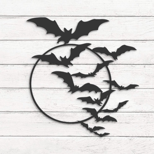 Bat On the Moon Metal Wall Art Halloween Bat Sign Home Decor Black Horror Bird Dracula Decoration Man Cave Hanging Gift