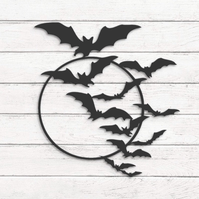 Bat On the Moon Metal Wall Art Halloween Bat Sign Home Decor Black Horror Bird Dracula Decoration Man Cave Hanging Gift