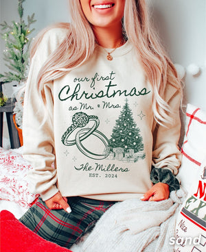 Custom Couples Christmas Sweatshirts, Christmas Couples Sweatshirts, First Christmas Married, Mr and Mrs Custom Personalized Name Gift