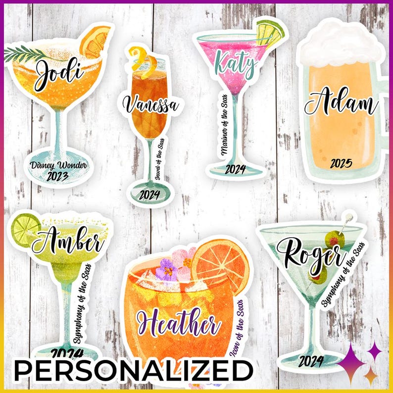Personalized Cruise Drink Magnets | Cruise Door Name Cocktail Magnets | Personalized Cruise Cabin Door Sign | Girls or Family Cruise Gift