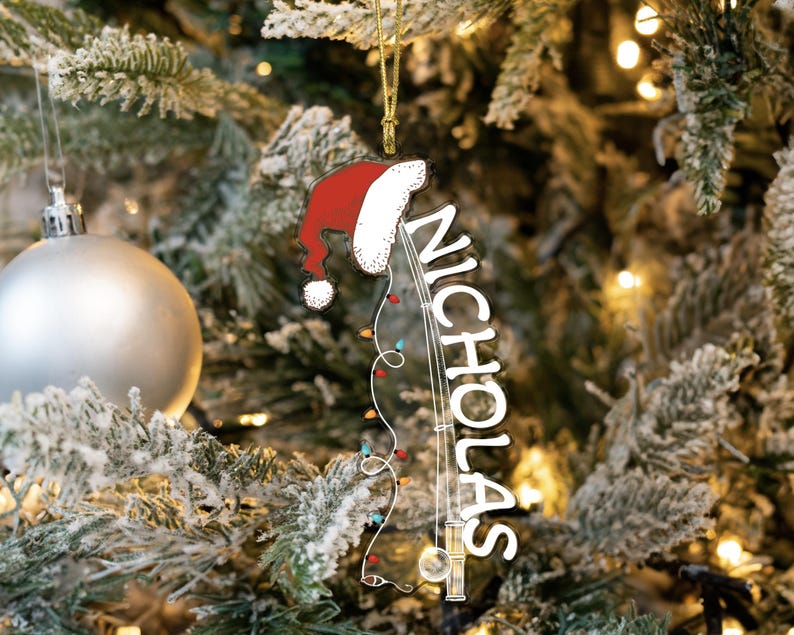 Custom Acrylic Name Fishing Rod Ornament | Christmas Name Ornament | Customized Christmas Ornament |Christmas Family Name Ornament |Cute Fishing Christmas Gifts