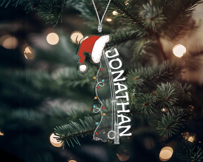 Custom Acrylic Name Fishing Rod Ornament | Christmas Name Ornament | Customized Christmas Ornament |Christmas Family Name Ornament |Cute Fishing Christmas Gifts