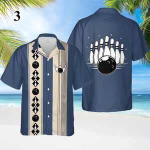 Personalized Retro Bowling Hawaiian Shirt, Custom Name Bowler Button Down Shirt, Matching Bowling Team Shirt, Bowling Lover Gift Shirt
