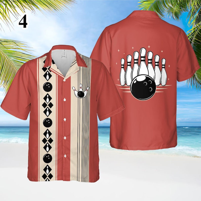 Personalized Retro Bowling Hawaiian Shirt, Custom Name Bowler Button Down Shirt, Matching Bowling Team Shirt, Bowling Lover Gift Shirt