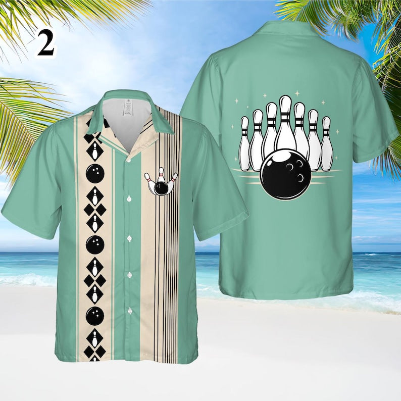 Personalized Retro Bowling Hawaiian Shirt, Custom Name Bowler Button Down Shirt, Matching Bowling Team Shirt, Bowling Lover Gift Shirt