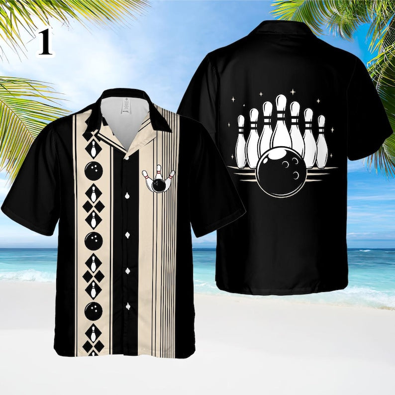 Personalized Retro Bowling Hawaiian Shirt, Custom Name Bowler Button Down Shirt, Matching Bowling Team Shirt, Bowling Lover Gift Shirt