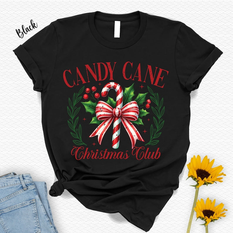 Candy Cane Christmas Club T-Shirt: Coquette Christmas Squad Tee
