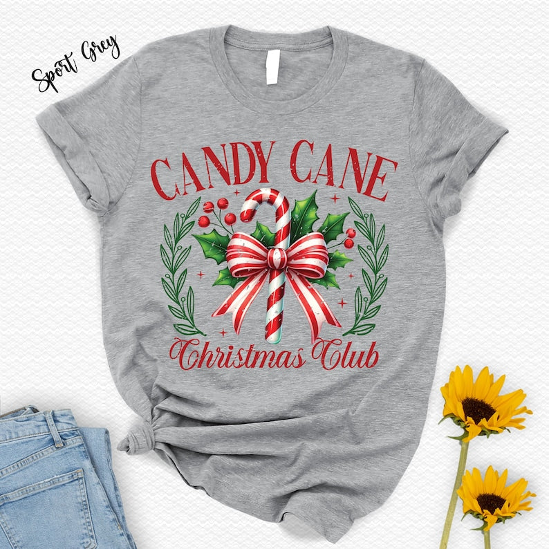 Candy Cane Christmas Club T-Shirt: Coquette Christmas Squad Tee