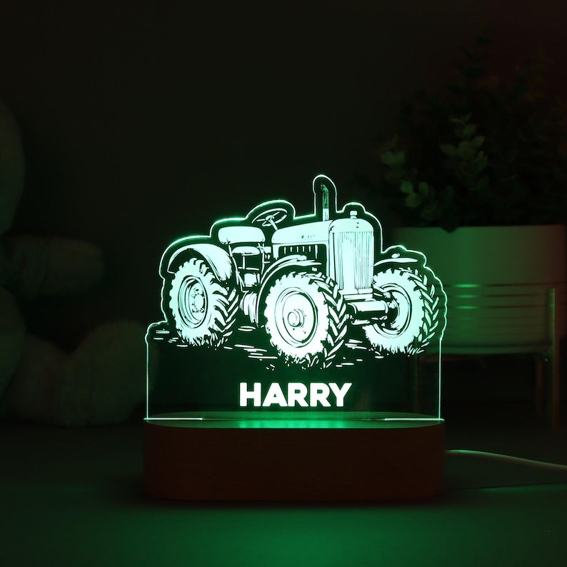 Night Light Personalised Tractor Farmer, Boys Room Decor, Baby Boy, Girl Gift, Childs Light, Name Lamp, Interchangeable LED Night Light.