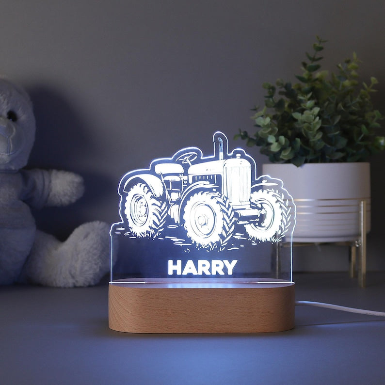 Night Light Personalised Tractor Farmer, Boys Room Decor, Baby Boy, Girl Gift, Childs Light, Name Lamp, Interchangeable LED Night Light.