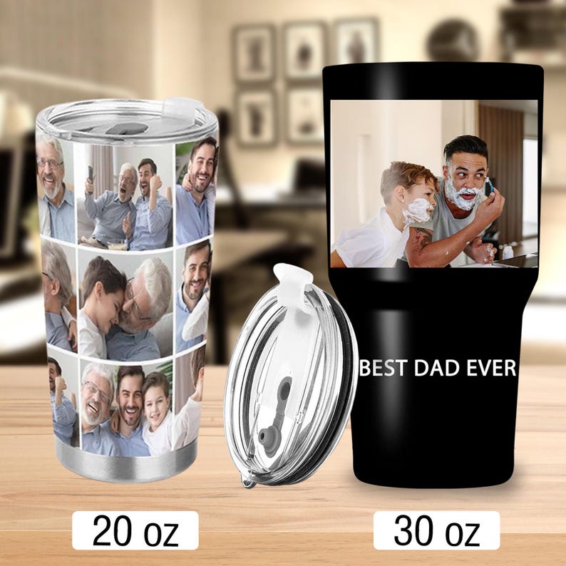 Custom photo tumbler, Personalized Photo Collage Tumbler with text,Father's Day Gift for Him,Family Memories