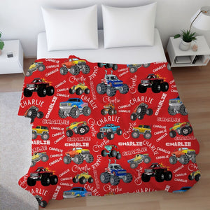 Personalized Monster Trucks Blanket, Birthday Gift for Baby Boys, Custom Gift for Newborn Baby, Baby Boy Bedding Gift, Toddler Boy Blanket