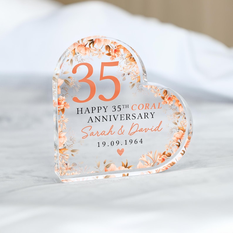 Personalised Coral 35th Anniversary Gift, Coral Anniversary Plaque, Anniversary Gifts, 35th Anniversary Gift for Husband Wife Parents