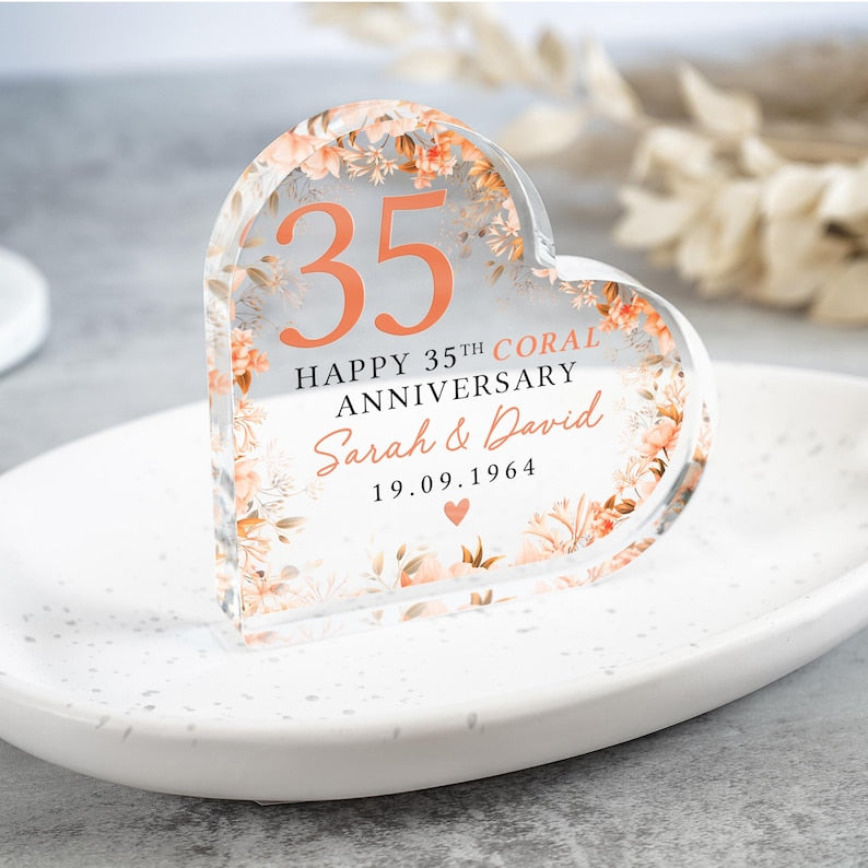 Personalised Coral 35th Anniversary Gift, Coral Anniversary Plaque, Anniversary Gifts, 35th Anniversary Gift for Husband Wife Parents