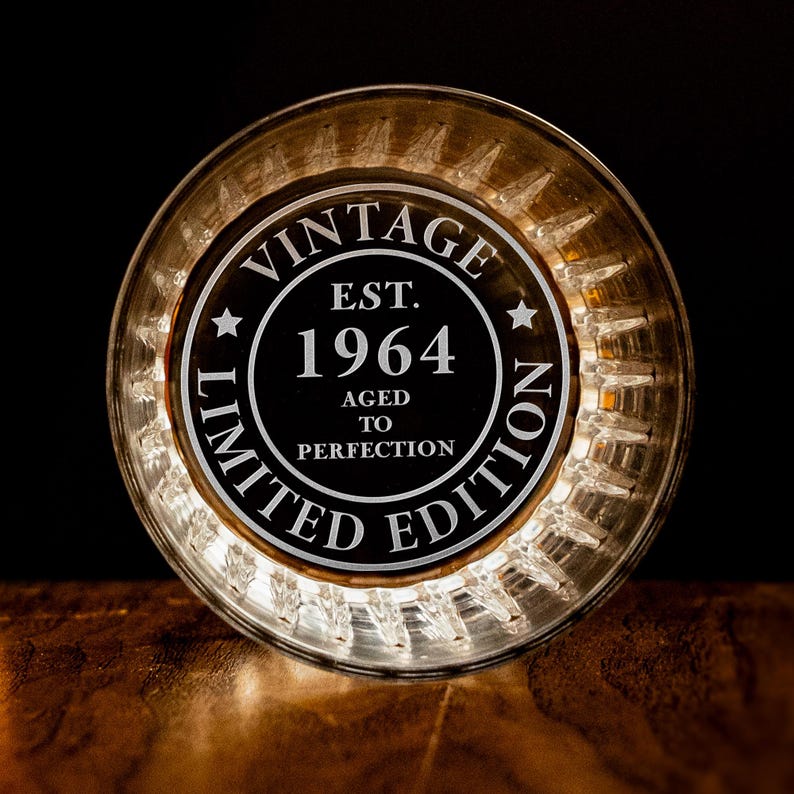 Custom 60th Birthday Whiskey Glass - Old Fashioned Rock Glass Birthday Gifts for Dad