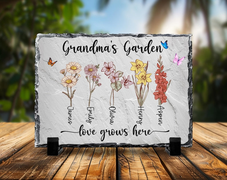 Personalized Garden Stone, Personalized Birth Flower Gift, Christmas Gifts ,Mother s Day Gift, Grandma Garden Stone Decor With Names.