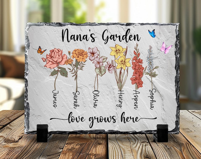 Personalized Garden Stone, Personalized Birth Flower Gift, Christmas Gifts ,Mother s Day Gift, Grandma Garden Stone Decor With Names.