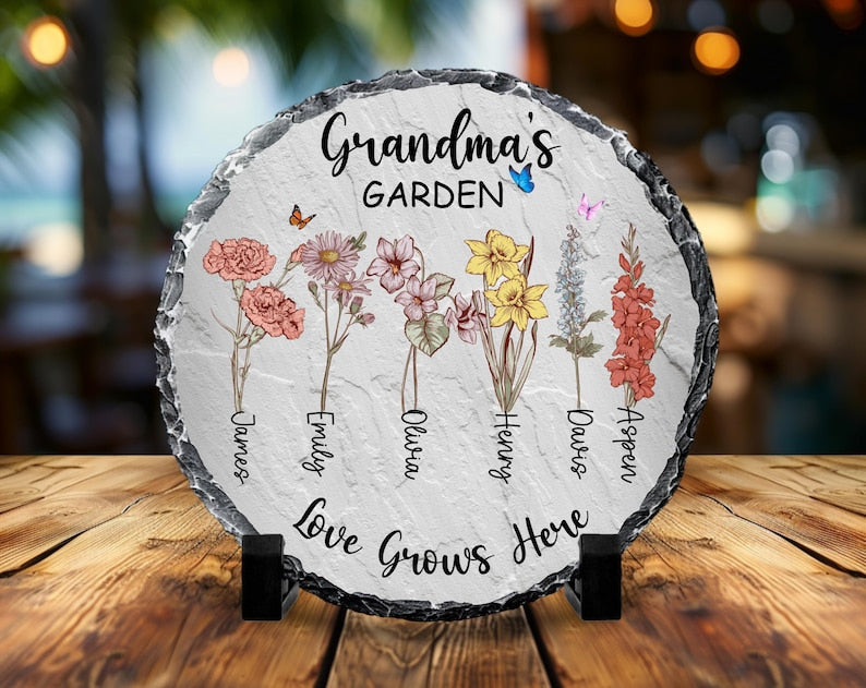 Personalized Garden Stone, Personalized Birth Flower Gift, Christmas Gifts ,Mother s Day Gift, Grandma Garden Stone Decor With Names.